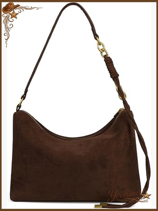 Handbags - Faux Suede Hobo Bag with Adjustable Strap, Lightweight Crossbody